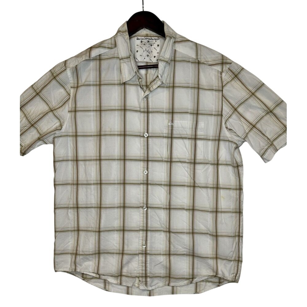 Vintage Quiksilver Mens Plaid Short Sleeve Button Up Shirt L Casual Beach Summer